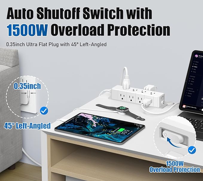 45W USB-C Fast Charging Under Desk Power Strip, 12 Outlet Mountable Power Strip - Image 5
