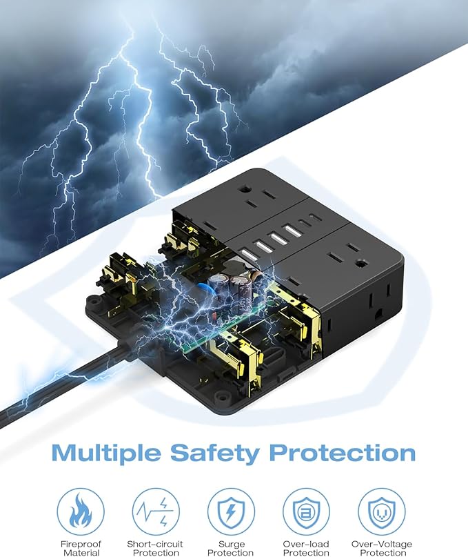 AOFO 25FT Surge Protector Power Strip, 12 AC Outlets - Image 2