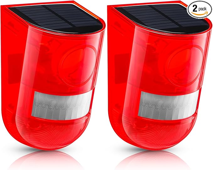 Qualirey 2 Pack Solar Sound and Light Alarm Motion Sensor 129db Outdoor by Acomfortablehomestartshere