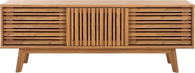 SAFAVIEH ESMA TV Stand for up to 65" Flatscreen – Oak Brown, Sliding Doors by SAFAVIEH