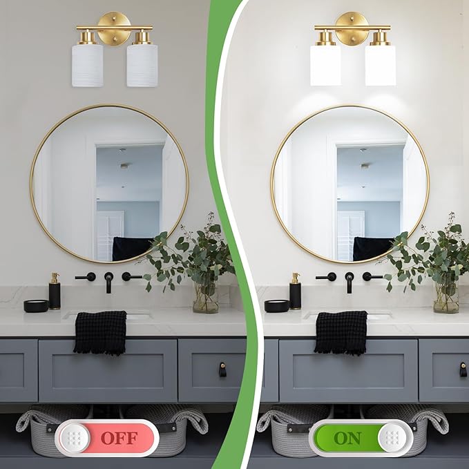Guliaofo 2-Light Vanity Lights, Brushed Gold Bathroom Light Fixture - Image 4