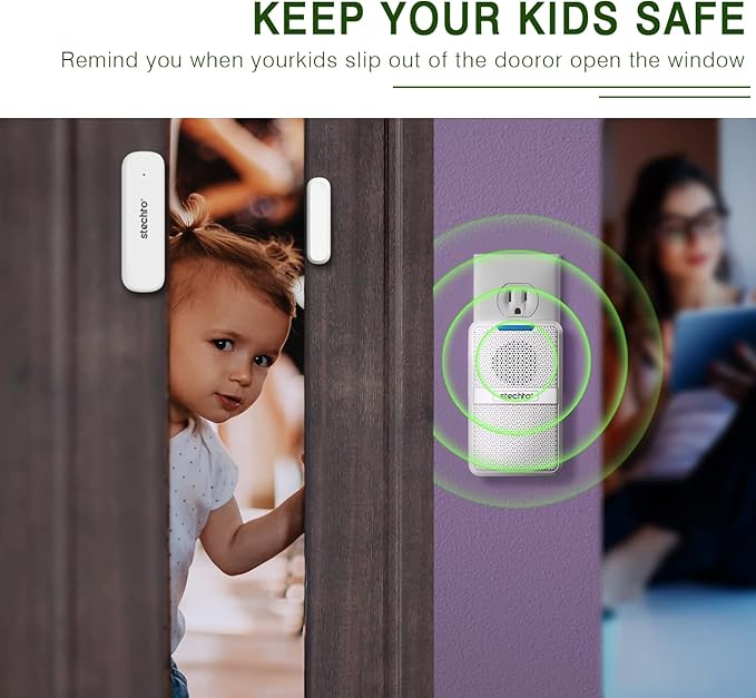 Door Chime, Wireless 600Ft Range 5 Adjustable Volume 1 Magnetic Door Open - Image 2
