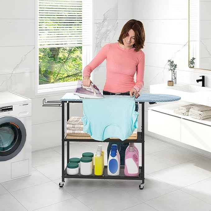 GILLAS Ironing Board with 2 Tier Storage Basket, Movable Ironing Board Full Size - Image 8