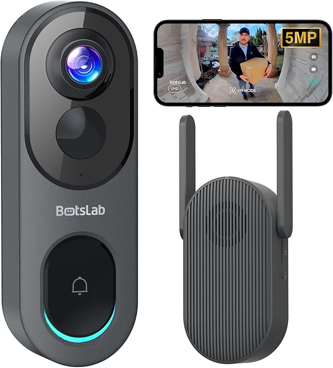BOTSLAB 5MP Wireless Video Doorbell Camera, 180° Head-to-Toe View, AI Motion by BOTSLAB