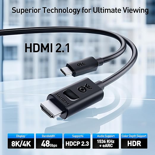 Cable Matters Unidirectional USB C to HDMI 2.1 Cable - 10ft - Image 2