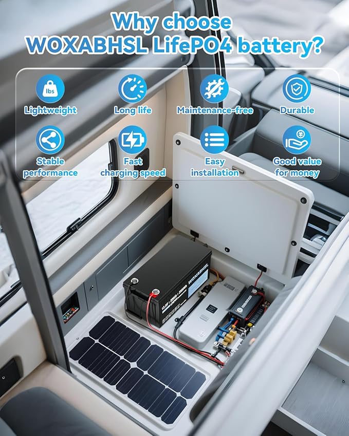 WOXABHSL 12V 200Ah Lithium LiFePO4 Battery, Built-in 200A BMS, 2560Wh Energy - Image 4