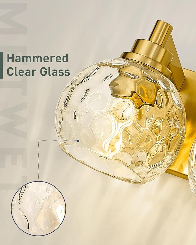 METWET Bathroom Light Fixtures Over Mirror, 3-Light Brushed Gold Vanity Light - Image 4