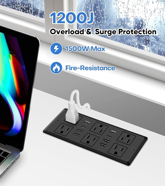 Recessed Power Strip with 45W USB C, Furniture Desk Flush Mount Outlet - Image 4