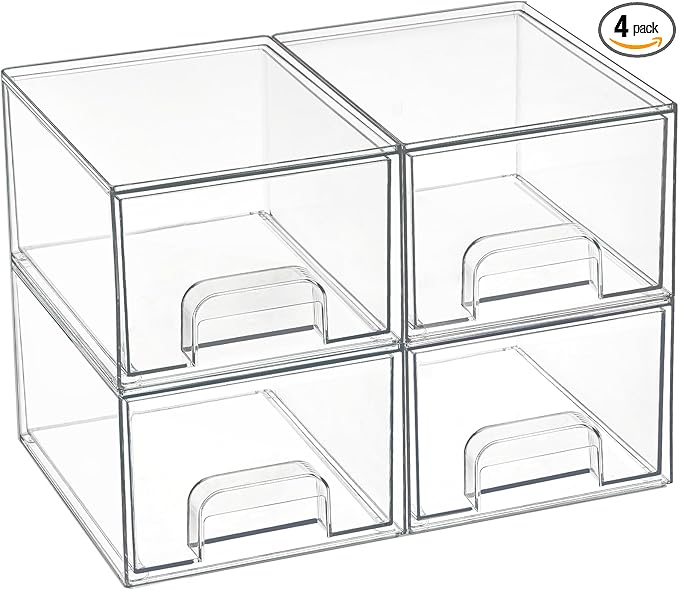 Vtopmart 4 Pack Small Clear Stackable Storage Drawers, Acrylic Bathroom Makeup by Vtopmart