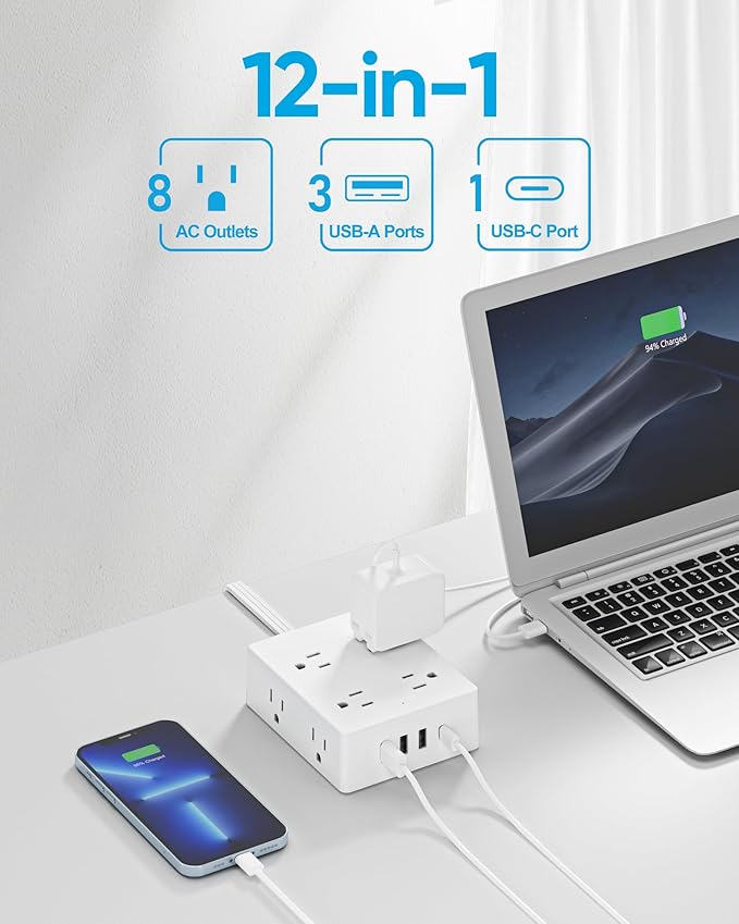Surge Protector Power Strip 10 ft Cord, Olcorife Ultra Thin Flat Plug Extension - Image 2