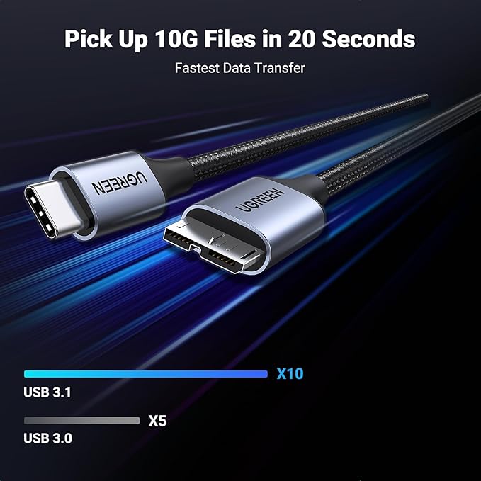 UGREEN 10 Gbps Micro B to USB C Hard Drive Cables, 1.5FT USB C to Micro B - Image 2