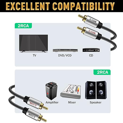 Elecan Premium RCA Cable 75 Ft 2 RCA Male to 2 RCA Male Stereo Audio Cable - Image 6