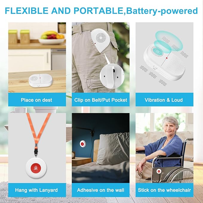 CallToU Wireless Caregiver Pager Waterproof Call Button Vibration Call Button - Image 3