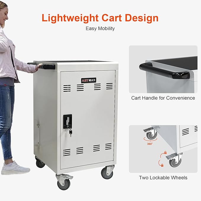 Aokleo Laptop Charging Cart, 32 Devices Tablet Storage Carts - Image 7
