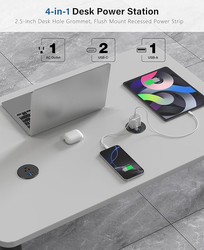 2.5 inch Power Grommet, 20W USB-C Charging, 1 Outlet - Image 2