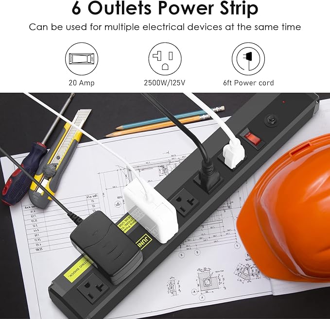 JUNNUJ Heavy Duty 20 Amp Power Strip 2 Pack, High Amp Surge Protector 6 Outlet - Image 4