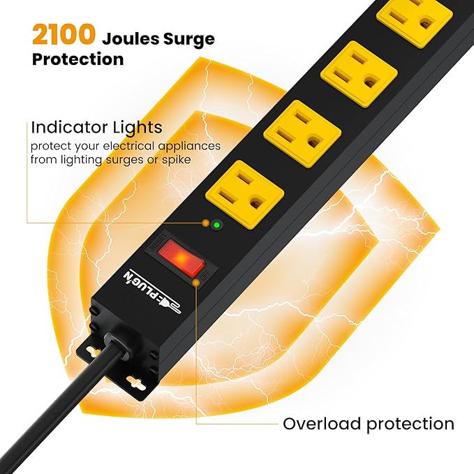12 Outlet Long Power Strip, 3FT Power Cord, 2100 Joules Surge Protector - Image 2