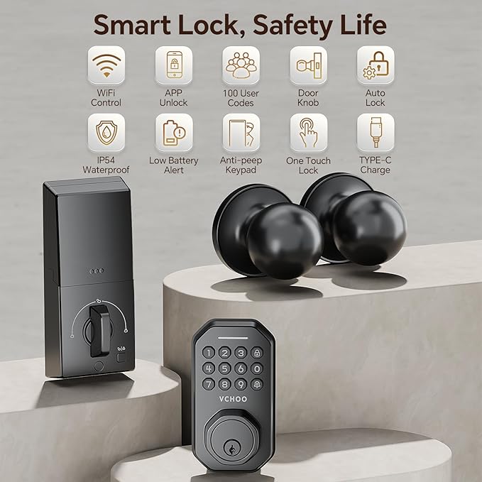 VCHOO Keyless Entry Door Lock Set WiFi Smart App Control Door Lock - Image 2