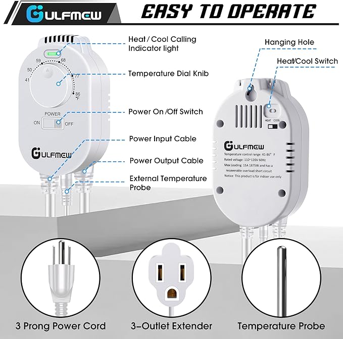 2 Pcs Plug in Thermostat for Heater, Thermostat Plug Outlet - Image 2