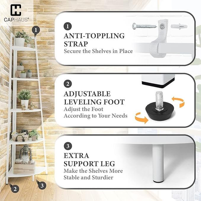 CAPHAUS Tall Corner Shelf Stand, 4-Tier Display Shelves, Ladder Corner Wood - Image 6