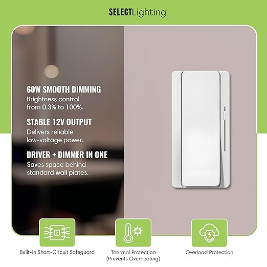 Select LED 60W 12V DC Driver and Dimmer Light Switch, 120VAC Decora Dimmer - Image 2