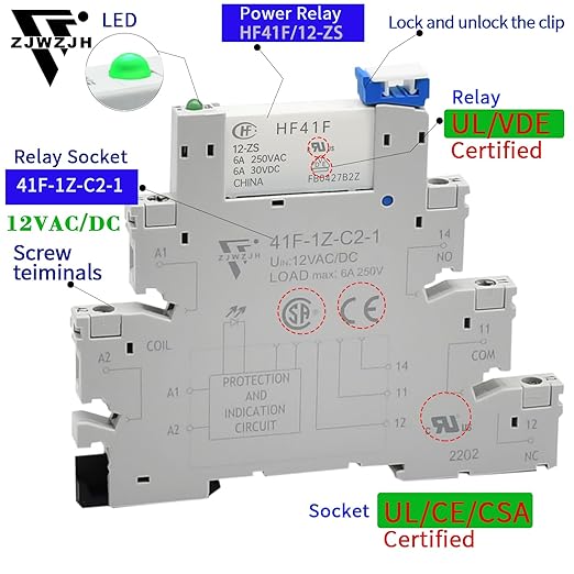 12V Relay Din Rail; Silm Relay 12V DC/AC 6Amp 5Pin 1NO 1NC SPDT - Image 3