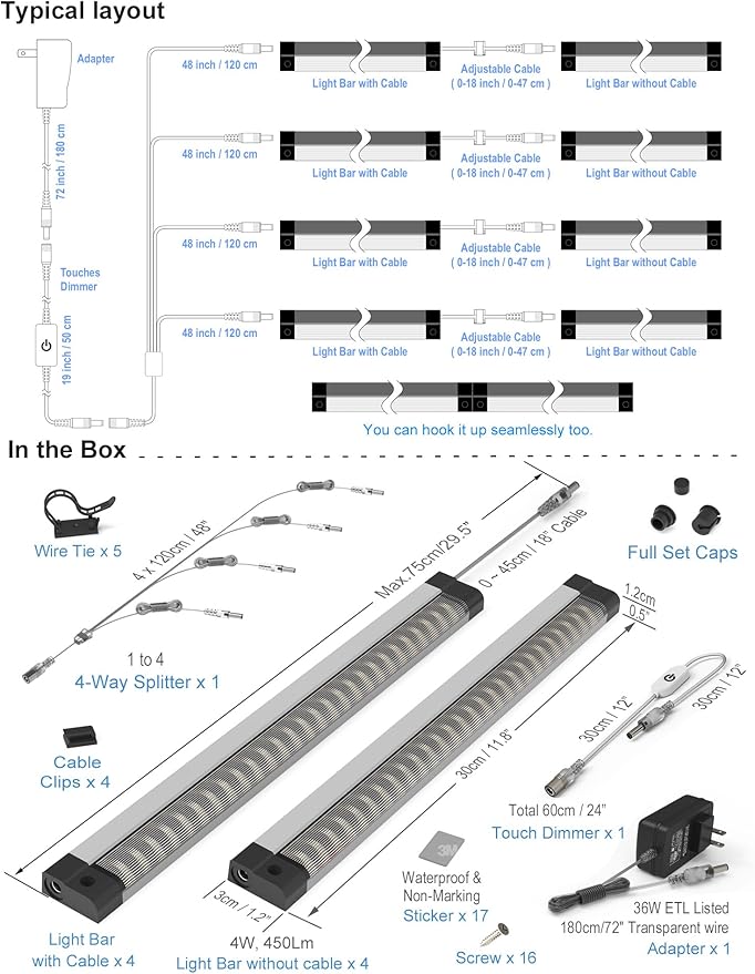 EBD LED Under Shelf Lighting 4-Way 1.2m Splitter Parallel Cabinet Lighting - Image 5