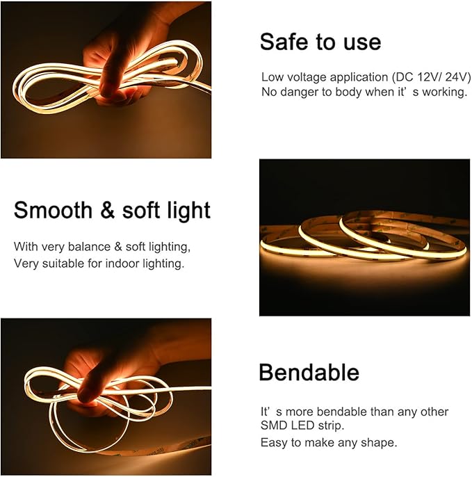 TUNICHX COB LED Strip Lights DC 12V LED Lights Flexible Super Bright LED Strips - Image 3