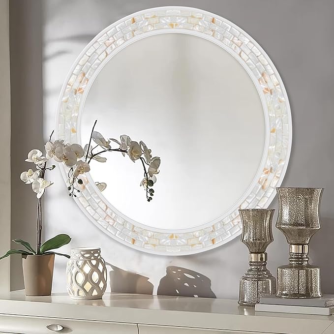 Tanmicoshomy Round Wall Mirror 28 Inch, Circle Mosaic Mirror - Image 4