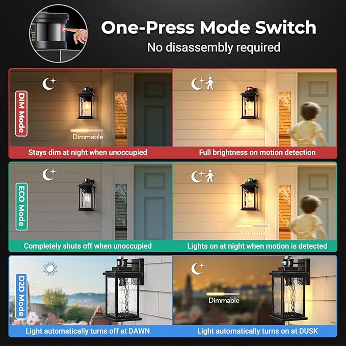 VIANIS Large Motion Sensor Outdoor Lights 2 Pack, Dusk to Dawn Outdoor Lighting - Image 2