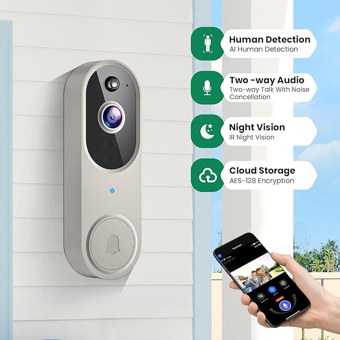 GridTera 1080p Wireless Video Doorbell Camera, AI Human Detection, Live View - Image 2