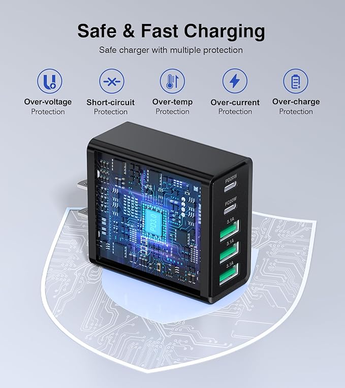 USB C Wall Charger, 60W USB C Charger Block 5-Port PD Fast Charging Blocks - Image 5