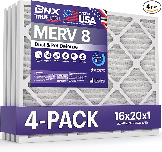 BNX TruFilter 16x20x1 Air Filter MERV 8 by BNX