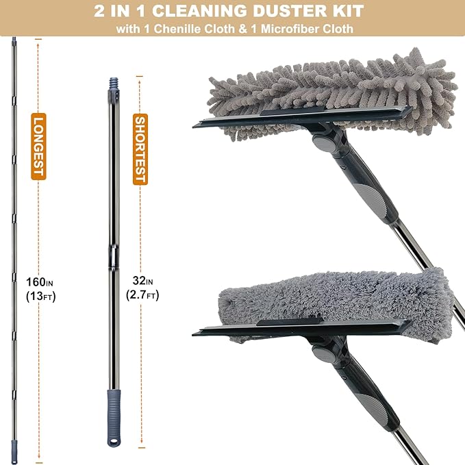 20+ Feet Reach 2 in 1 Window Washing Squeegee & Duster - Image 2