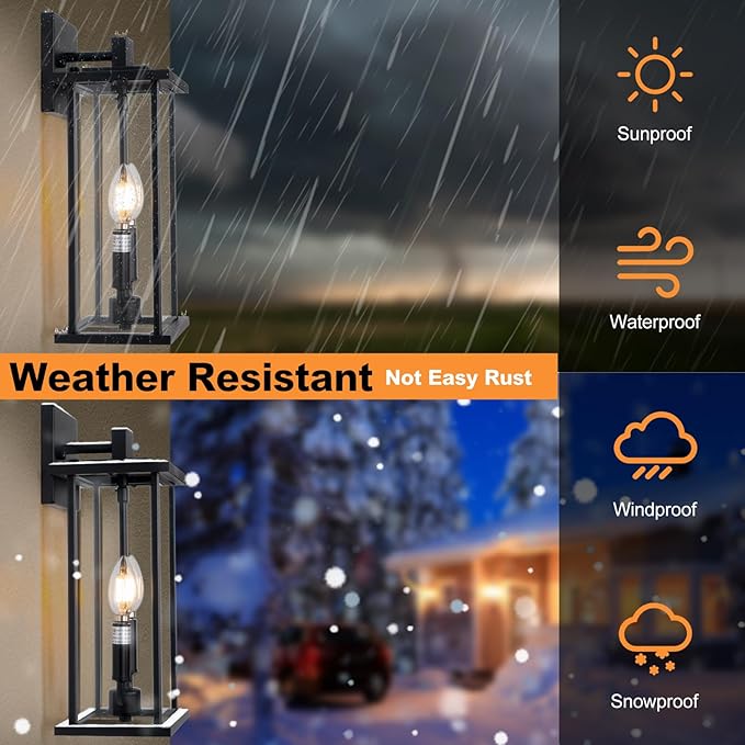 SIAFAVOI 2-Pack Large Outdoor Wall Light, 2-Light Waterproof Wall Sconce - Image 5