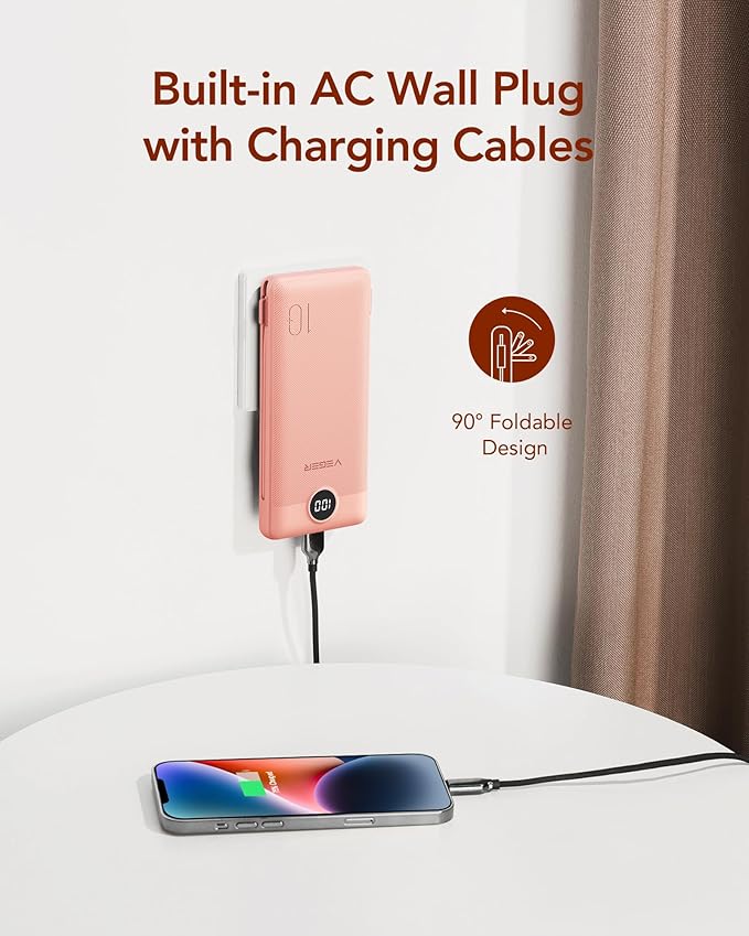 VEGER Portable Charger for iPhone Built in Cables and Wall Plug, 10000mah Slim - Image 6