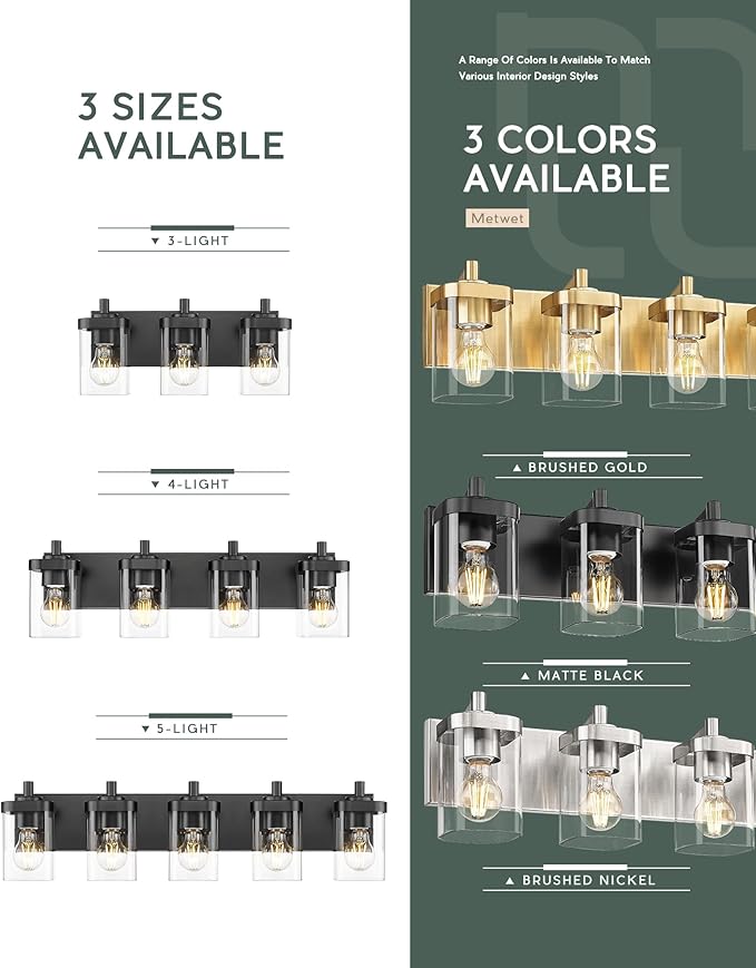 METWET Bathroom Light Fixtures, 5-Light 30" Vanity Light - Image 7