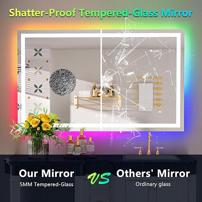 YEELAIT 55x40 Inch RGB LED Bathroom Mirror Front Light and RGB Backlit Lighted - Image 6