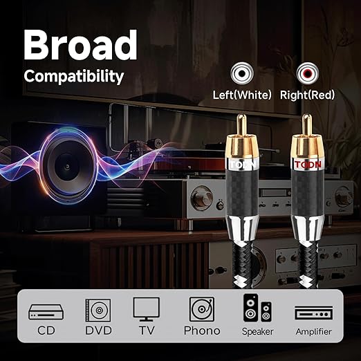 TODN Audiophile RCA Cables Stereo Shielded HiFi 2RCA Male to Male - Image 8