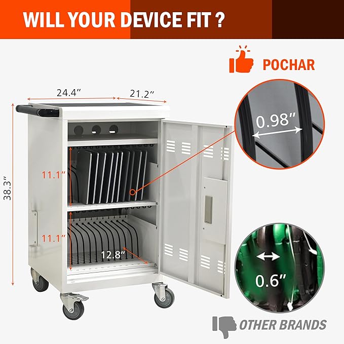 Aokleo Laptop Charging Cart, 32 Devices Tablet Storage Carts - Image 8