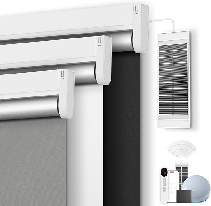 Motorized Roller Blinds with Remote Control & Solar Panel by CINONEKO