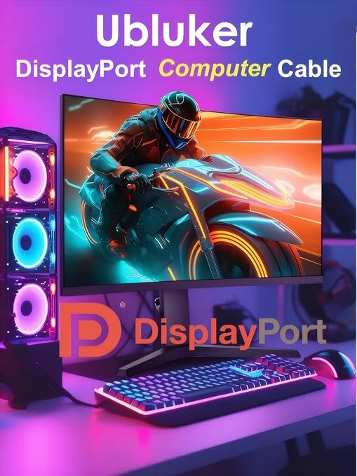 Ubluker 10K 8K DisplayPort 2.1 Cable 54Gbps 8 FT, Certified DP to DP Cord 4K - Image 3