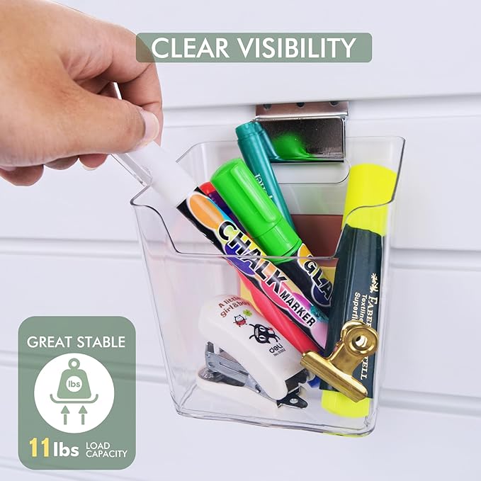 Clear Slatwall Bins, 4 Pack Slat Wall Accessories Cups Hooks Assemble Set Fit - Image 4