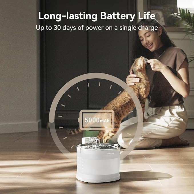 Cheerble Pumpless Cat Water Elfin Fountain, Wireless Pet Fountain Battery - Image 8