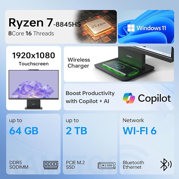 Lenovo IdeaCentre Business All-in-One PC, AMD Ryzen 7 8845HS, 32GB DDR5 RAM - Image 2