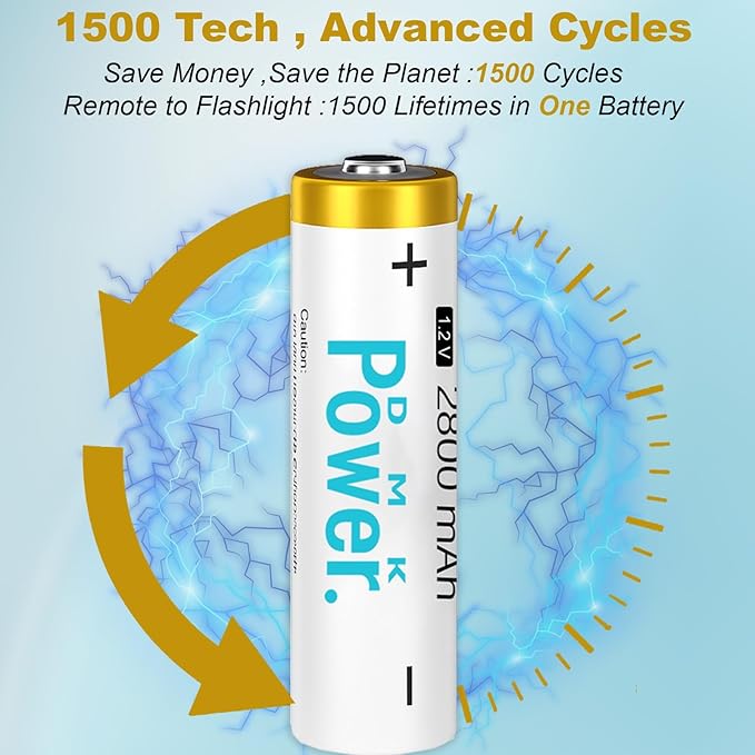 DMK POWER Rechargeable AA Batteries, 2800mAh High Capacity Batteries 1.2V NiMH - Image 5