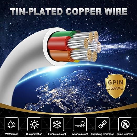 16 Gauge 6 Conductor Electrical Wire, 32.8FT White Stranded Low Voltage 16/6 - Image 2
