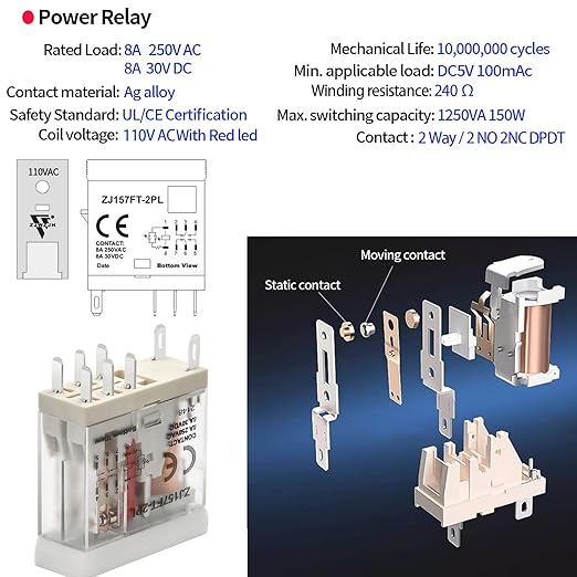 UL Listed 12Pcs 8Amp Mini Relay Switch DPDT - Image 2