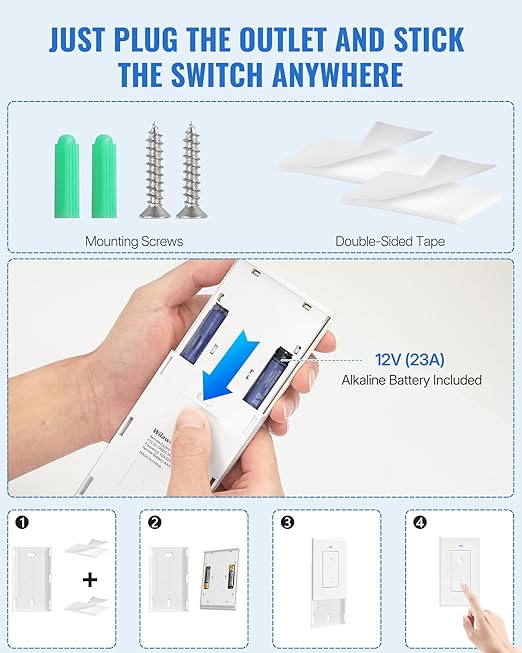 WILAWELS Remote Control Outlet Wireless Light Switch, Removable Remote Outlet - Image 6