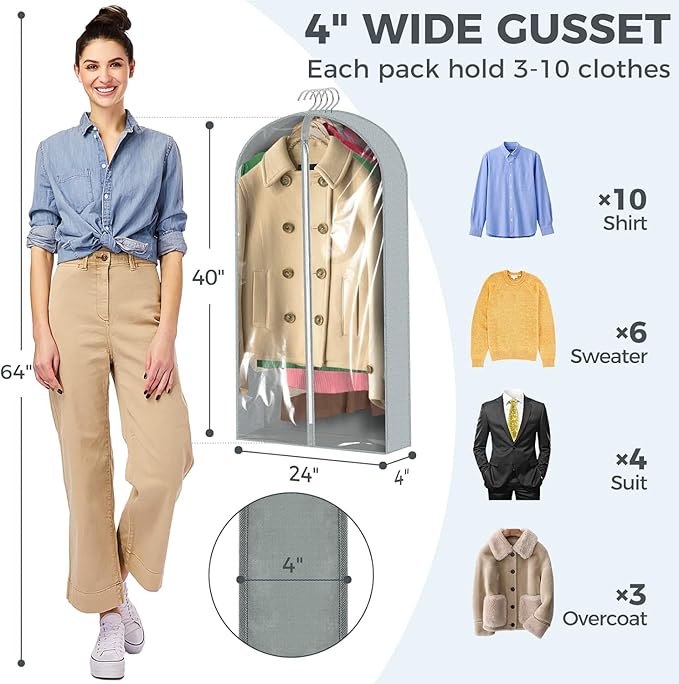 6 pcs 40" Garment Bags for Hanging Clothes, Garment Bags for Travel Covers - Image 3